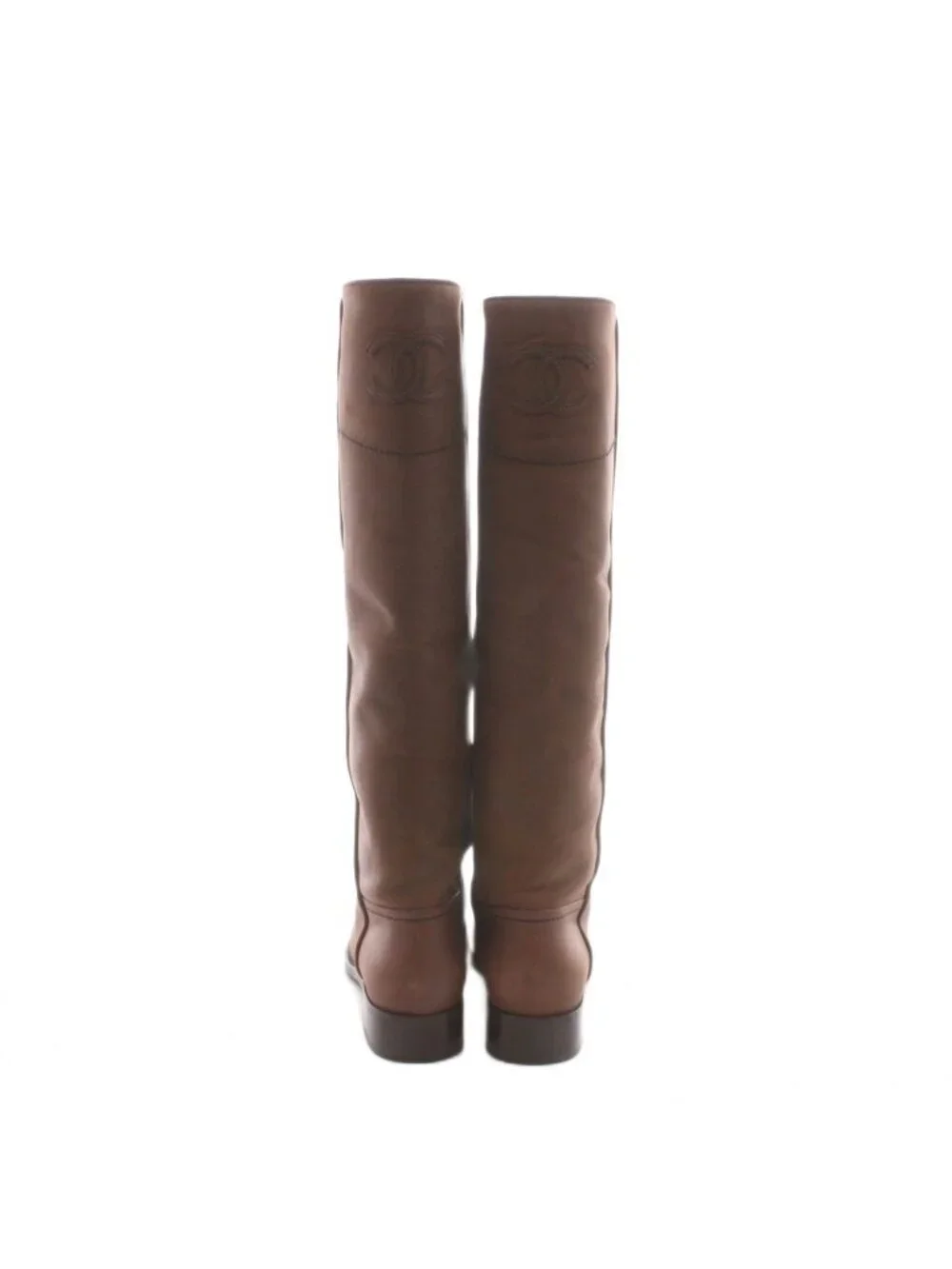 Chanel CC Logo Long Boots Leather Chanki Heels 36c Brown